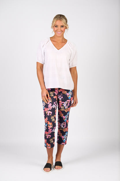 White Plain V Neck Top with Floaty Sleeve