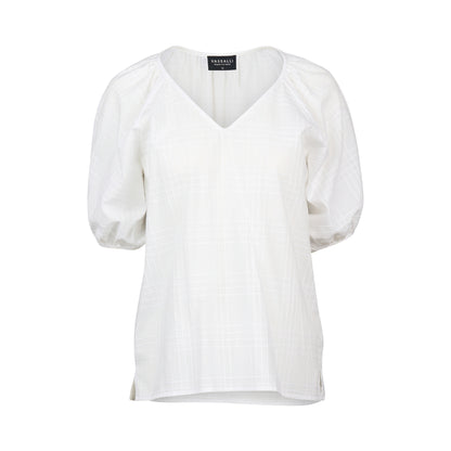 White Plain V Neck Top with Floaty Sleeve