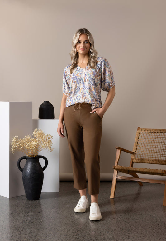 Amalfi Printed V-Neck Top with Floaty Sleeve