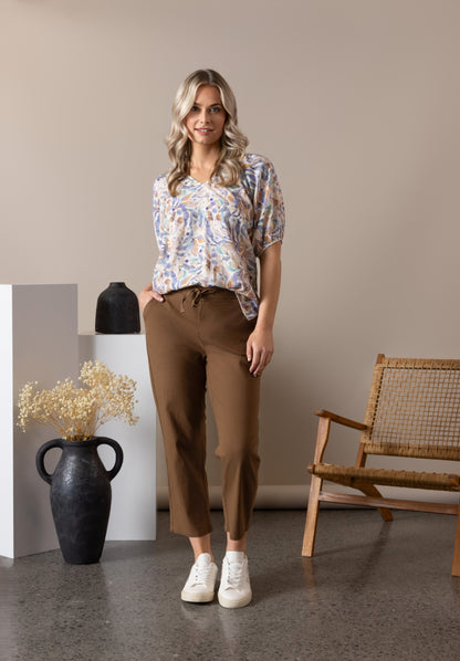 Amalfi Printed V-Neck Top with Floaty Sleeve