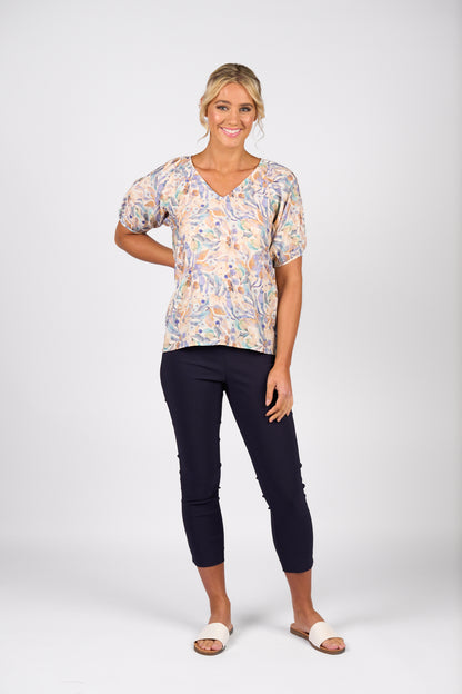 Amalfi Printed V-Neck Top with Floaty Sleeve