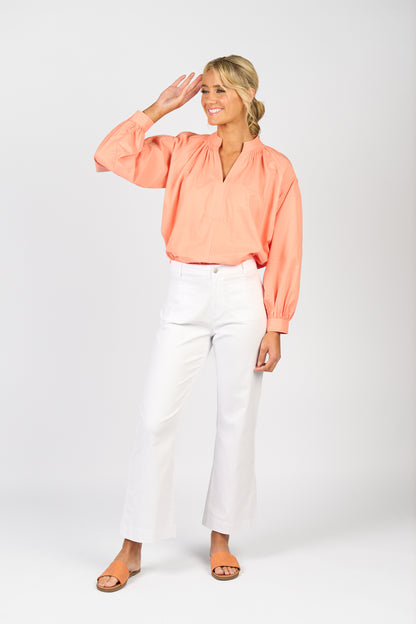 White Denim Straight Leg Ankle Grazer Jean with Front Patch Pockets
