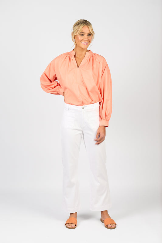 White Denim Straight Leg Ankle Grazer Jean with Front Patch Pockets