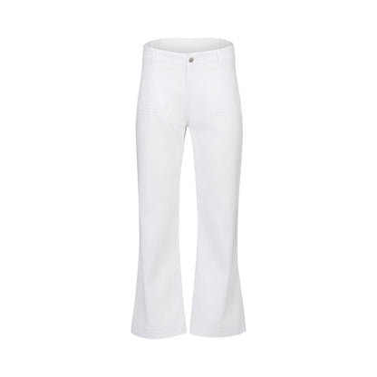 White Denim Straight Leg Ankle Grazer Jean with Front Patch Pockets