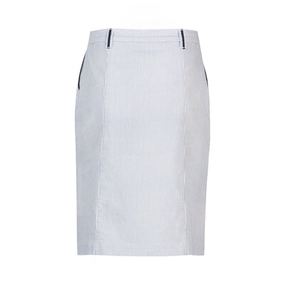 Ink/White Stripe Knee Length Skirt with Contrast Buttons and Trim