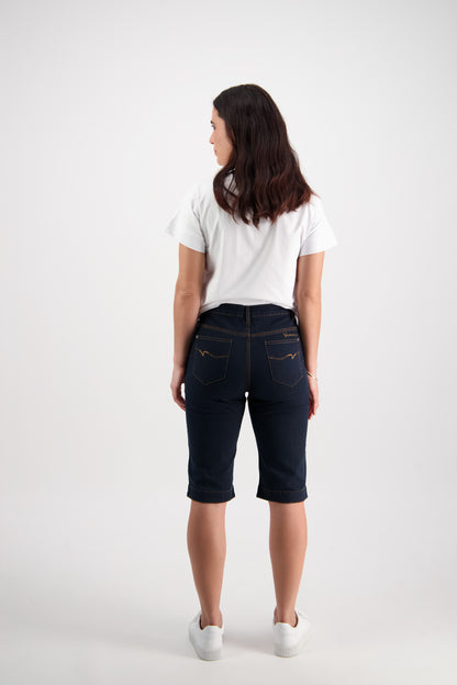 Indigo Denim Straight Leg Contrast Stitch Denim Short