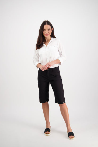 Black Poplin Straight Leg Short