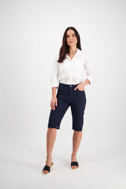 Navy Poplin Straight Leg Short