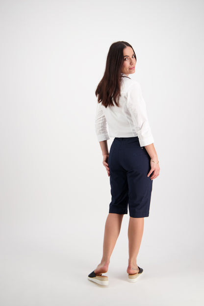 Navy Poplin Straight Leg Short